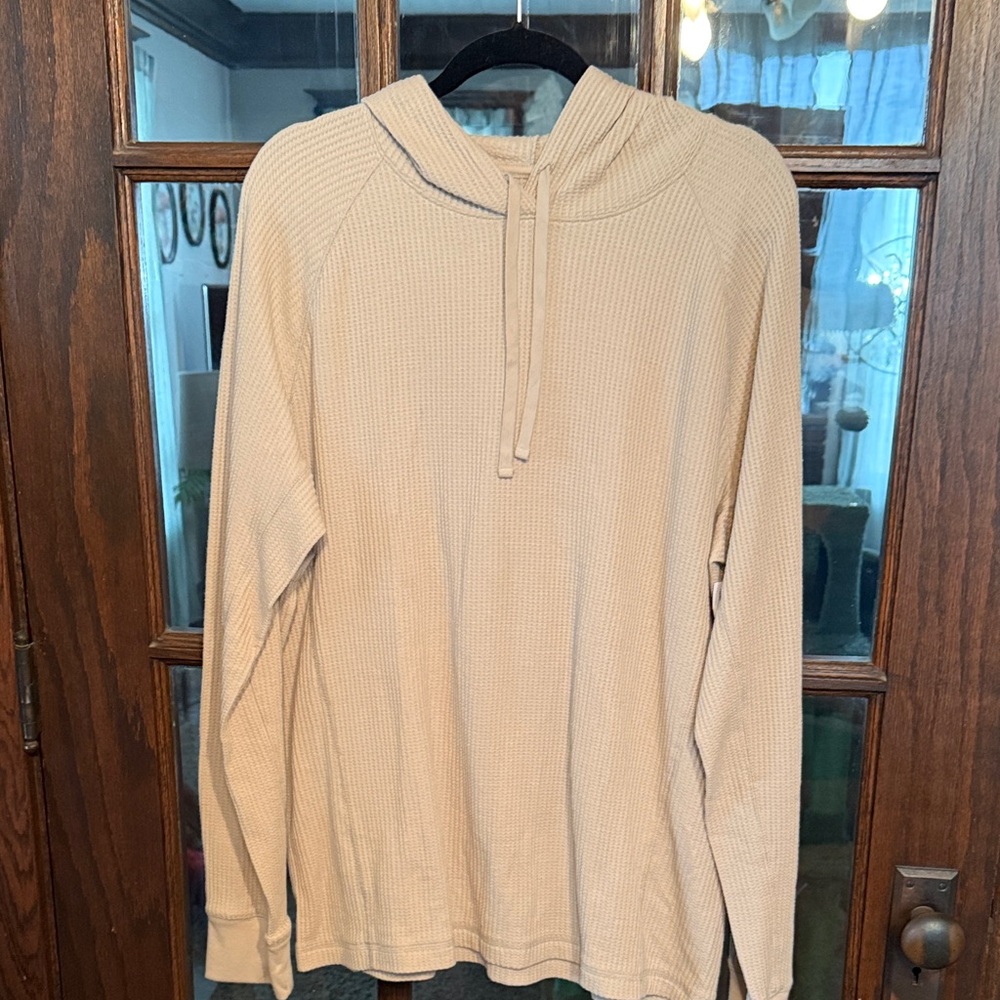 Old Navy Womens XL‎ Beige Waffle Knit Pullover Hoodie Raglan Sleeve 488288-03-1